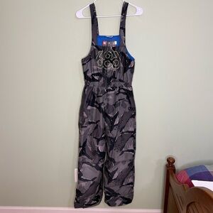 686 Gray Camouflage Overalls youth L snow ski snowboarding pants bibs adjustable